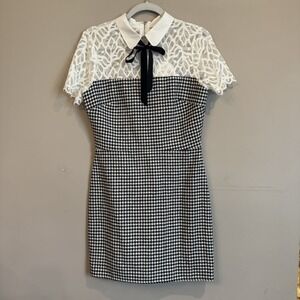 NEW‎ Storia Black White Houndstooth Lace Dress Medium Academia